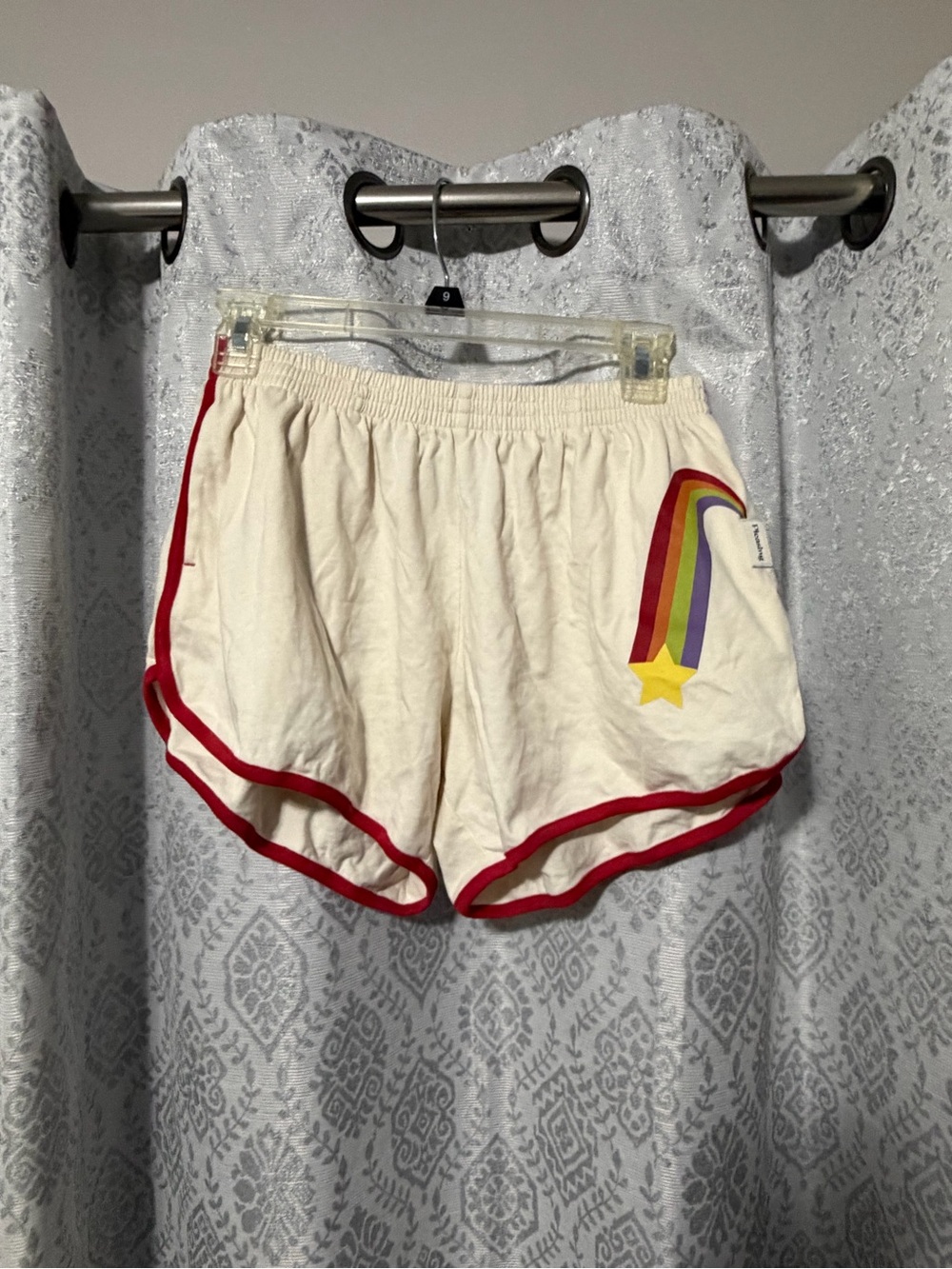 Pleasings Cream Athletic Shorts with Rainbow Star Accent